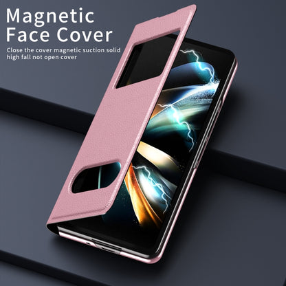 For Samsung Galaxy Z Fold2 5G Mature Window View Flip Leather Phone Case(Pink Lychee) - Galaxy Phone Cases by buy2fix | Online Shopping UK | buy2fix
