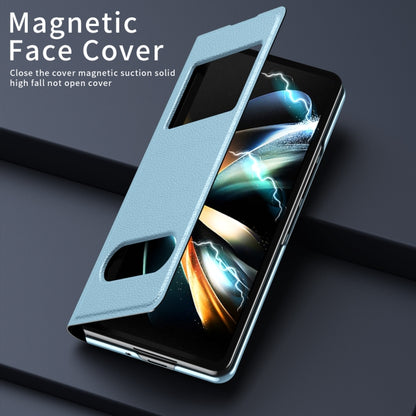 For Samsung Galaxy Z Fold2 5G Mature Window View Flip Leather Phone Case(Blue Lychee) - Galaxy Phone Cases by buy2fix | Online Shopping UK | buy2fix