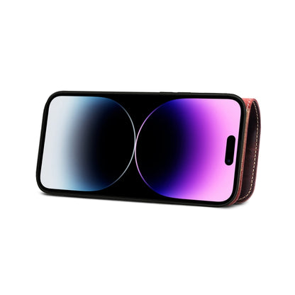 For iPhone 14 Pro Denior Oil Wax Cowhide Magnetic Button Genuine Leather Case(Dark Red) - iPhone 14 Pro Cases by Denior | Online Shopping UK | buy2fix