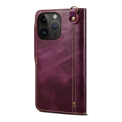 For iPhone 14 Pro Denior Oil Wax Cowhide Magnetic Button Genuine Leather Case (Purple) - iPhone 14 Pro Cases by Denior | Online Shopping UK | buy2fix