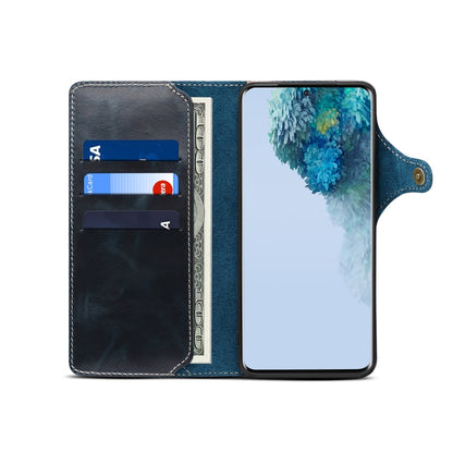 For Samsung Galaxy S20+ Denior Oil Wax Cowhide Magnetic Button Genuine Leather Case(Dark Blue) - Galaxy Phone Cases by Denior | Online Shopping UK | buy2fix