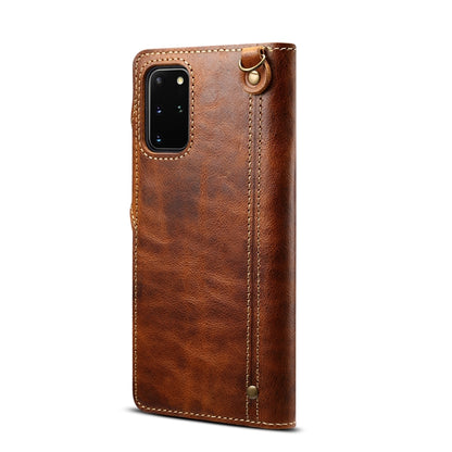 For Samsung Galaxy S20+ Denior Oil Wax Cowhide Magnetic Button Genuine Leather Case(Brown) - Galaxy Phone Cases by Denior | Online Shopping UK | buy2fix