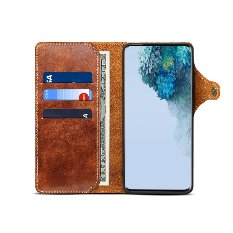For Samsung Galaxy S20 Ultra Denior Oil Wax Cowhide Magnetic Button Genuine Leather Case(Brown) - Galaxy Phone Cases by Denior | Online Shopping UK | buy2fix