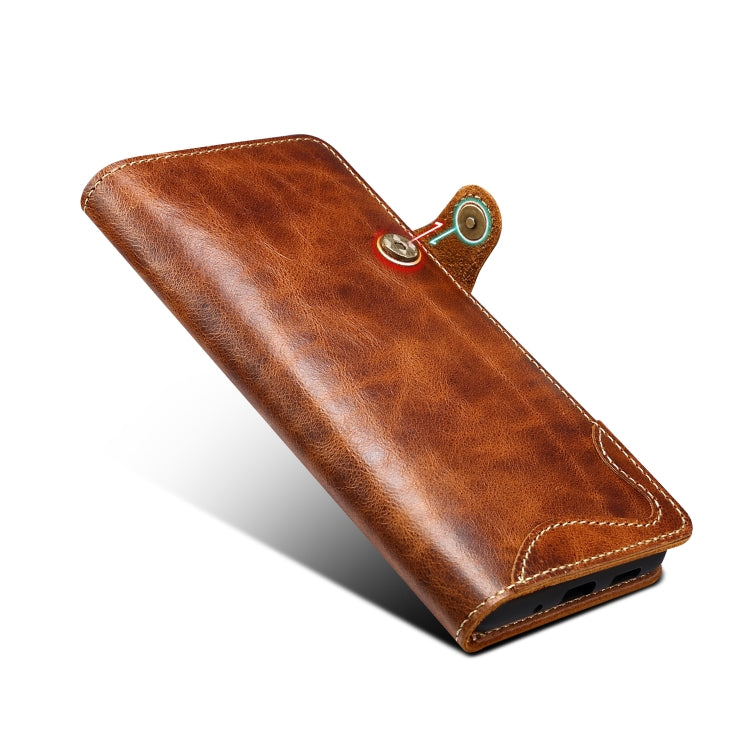 For Samsung Galaxy S20 Ultra Denior Oil Wax Cowhide Magnetic Button Genuine Leather Case(Brown) - Galaxy Phone Cases by Denior | Online Shopping UK | buy2fix