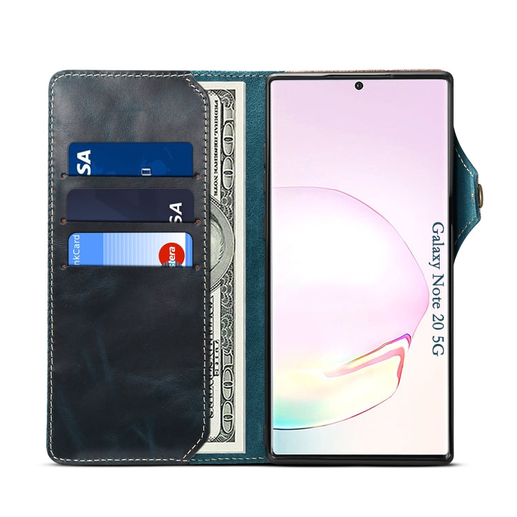 For Samsung Galaxy Note20 Denior Oil Wax Cowhide Magnetic Button Genuine Leather Case(Dark Blue) - Galaxy Note20 Cases by Denior | Online Shopping UK | buy2fix