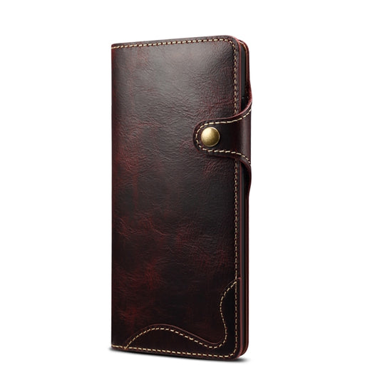 For Samsung Galaxy Note20 Denior Oil Wax Cowhide Magnetic Button Genuine Leather Case(Dark Red) - Galaxy Note20 Cases by Denior | Online Shopping UK | buy2fix