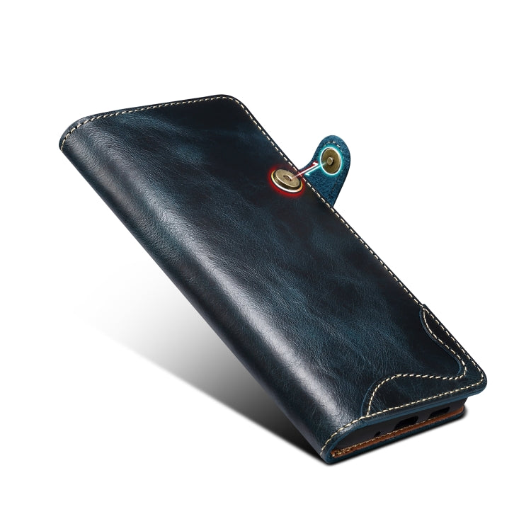 For Samsung Galaxy Note20 Ultra Denior Oil Wax Cowhide Magnetic Button Genuine Leather Case(Dark Blue) - Galaxy Phone Cases by Denior | Online Shopping UK | buy2fix