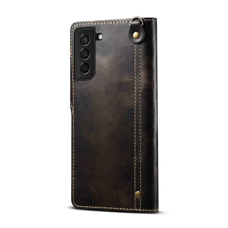 For Samsung Galaxy S21+ 5G Denior Oil Wax Cowhide Magnetic Button Genuine Leather Case(Black) - Galaxy S21+ 5G Cases by Denior | Online Shopping UK | buy2fix