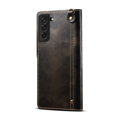 For Samsung Galaxy S21+ 5G Denior Oil Wax Cowhide Magnetic Button Genuine Leather Case(Black) - Galaxy S21+ 5G Cases by Denior | Online Shopping UK | buy2fix