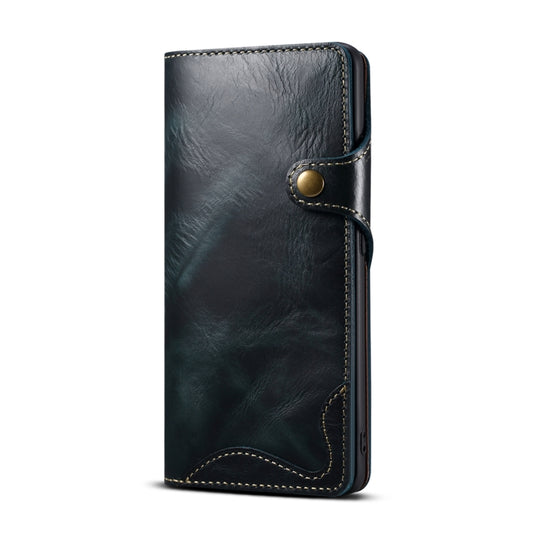 For Samsung Galaxy S21 Ultra 5G Denior Oil Wax Cowhide Magnetic Button Genuine Leather Case(Dark Blue) - Galaxy S21 Ultra 5G Cases by Denior | Online Shopping UK | buy2fix