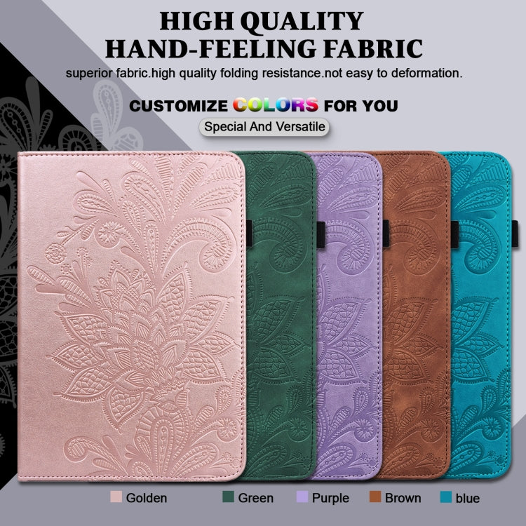 For iPad 2025 / 2022 Lace Flower Embossing Pattern Leather Tablet Case(Green) - iPad 2025 / 2022 Cases by buy2fix | Online Shopping UK | buy2fix