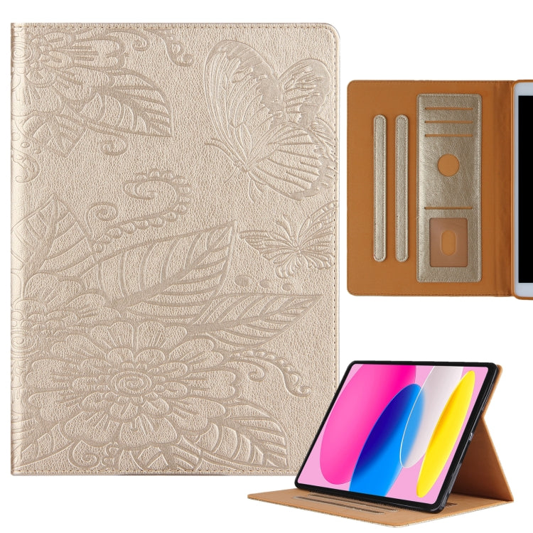 For iPad 2025 / 2022 Butterfly Love Flower Embossed Leather Smart Tablet Case(Gold) - iPad 2025 / 2022 Cases by buy2fix | Online Shopping UK | buy2fix