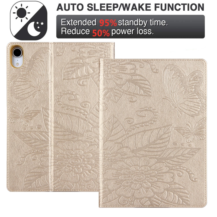 For iPad 2025 / 2022 Butterfly Love Flower Embossed Leather Smart Tablet Case(Gold) - iPad 2025 / 2022 Cases by buy2fix | Online Shopping UK | buy2fix