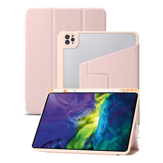 For iPad Air 13 2025 / 2024 / Pro 12.9 2022 3-Fold 360 Rotation Acrylic Leather Smart Tablet Case(Pink)