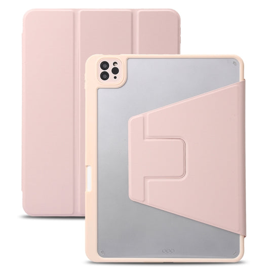 For iPad Air 13 2025 / 2024 / Pro 12.9 2022 3-Fold 360 Rotation Acrylic Leather Smart Tablet Case(Pink) - iPad Pro 12.9 (2022/2021) Cases by buy2fix | Online Shopping UK | buy2fix