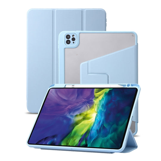 For iPad Air 13 2025 / 2024 / Pro 12.9 2022 3-Fold 360 Rotation Acrylic Leather Smart Tablet Case(Baby Blue)