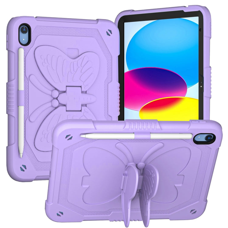 For iPad 2025 / 2022 Butterfly Kickstand Heavy Duty Hard Rugged Tablet Case(Light Purple) - iPad 2025 / 2022 Cases by buy2fix | Online Shopping UK | buy2fix