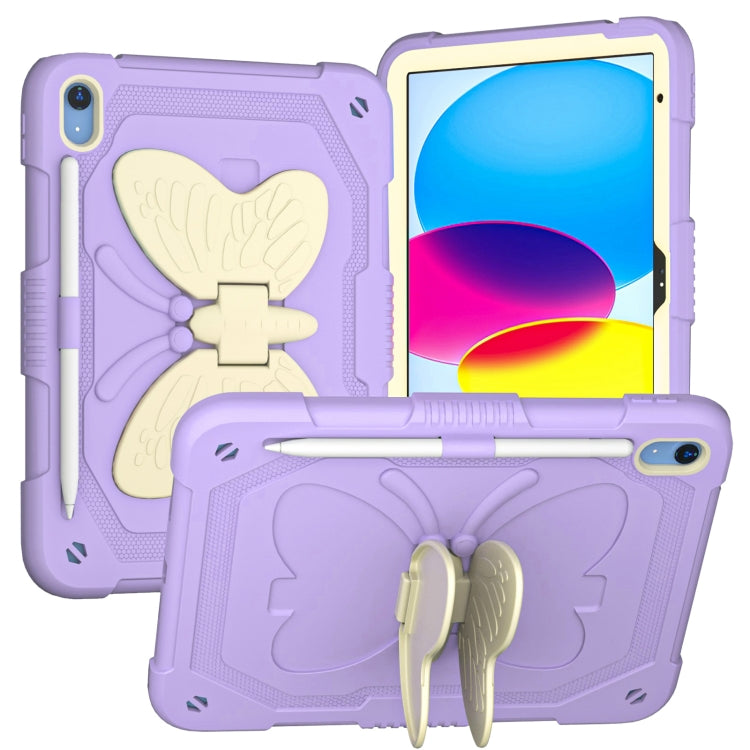 For iPad 2025 / 2022 Butterfly Kickstand Heavy Duty Hard Rugged Tablet Case(Gream Light Purple) - iPad 2025 / 2022 Cases by buy2fix | Online Shopping UK | buy2fix