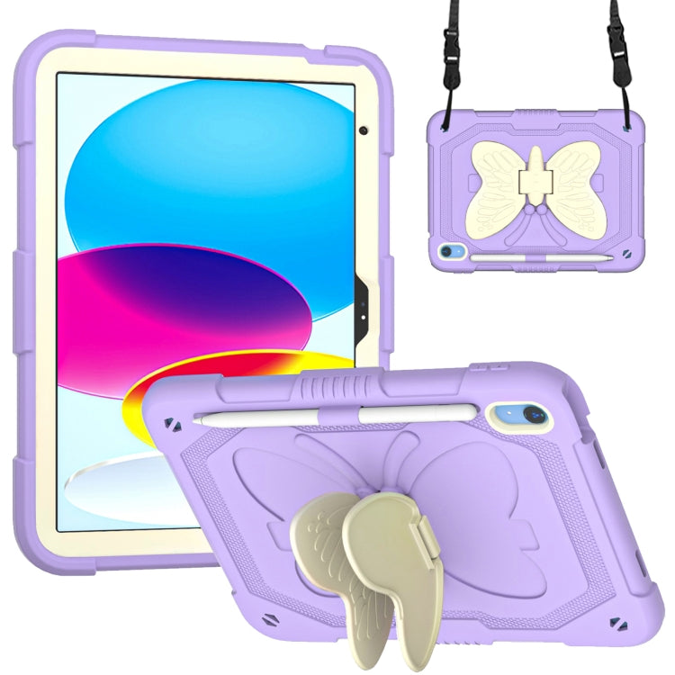For iPad 2025 / 2022 Butterfly Kickstand Heavy Duty Hard Rugged Tablet Case(Gream Light Purple) - iPad 2025 / 2022 Cases by buy2fix | Online Shopping UK | buy2fix