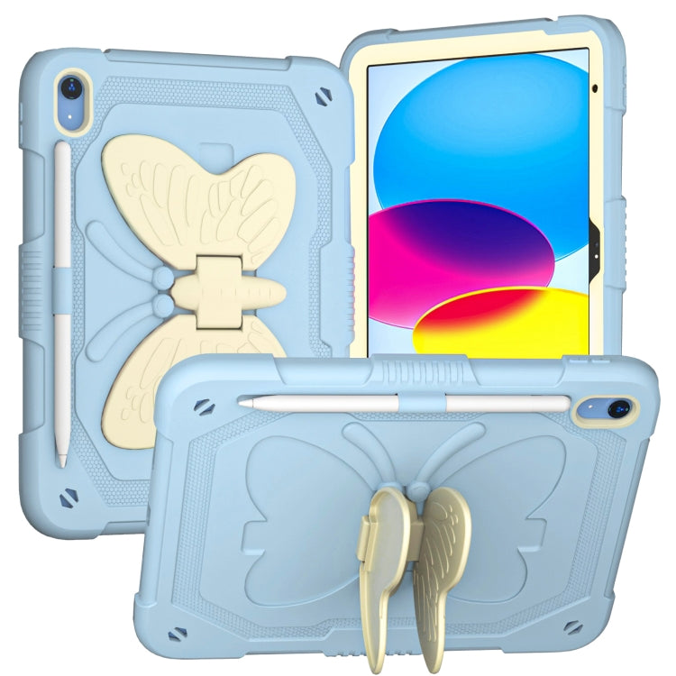 For iPad 2025 / 2022 Butterfly Kickstand Heavy Duty Hard Rugged Tablet Case(Gream Ice Blue) - iPad 2025 / 2022 Cases by buy2fix | Online Shopping UK | buy2fix