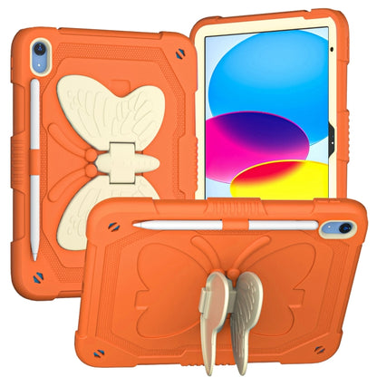 For iPad 2025 / 2022 Butterfly Kickstand Heavy Duty Hard Rugged Tablet Case(Gream Gold Orange) - iPad 2025 / 2022 Cases by buy2fix | Online Shopping UK | buy2fix