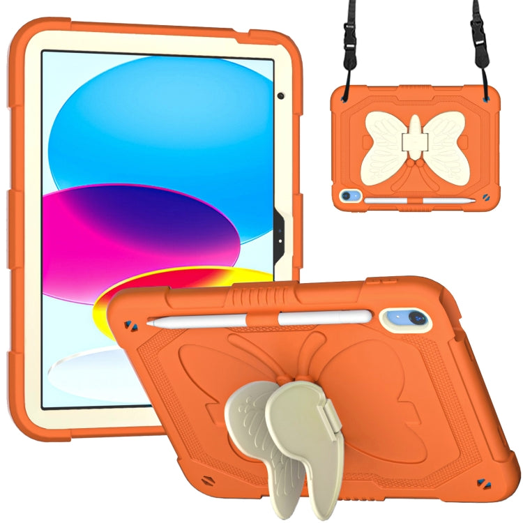 For iPad 2025 / 2022 Butterfly Kickstand Heavy Duty Hard Rugged Tablet Case(Gream Gold Orange) - iPad 2025 / 2022 Cases by buy2fix | Online Shopping UK | buy2fix