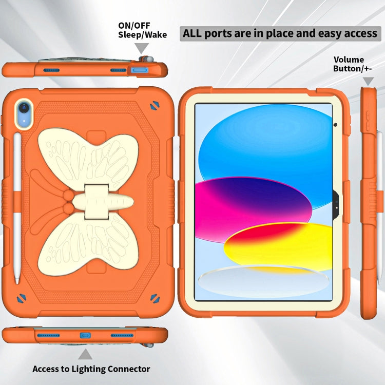 For iPad 2025 / 2022 Butterfly Kickstand Heavy Duty Hard Rugged Tablet Case(Gream Gold Orange) - iPad 2025 / 2022 Cases by buy2fix | Online Shopping UK | buy2fix