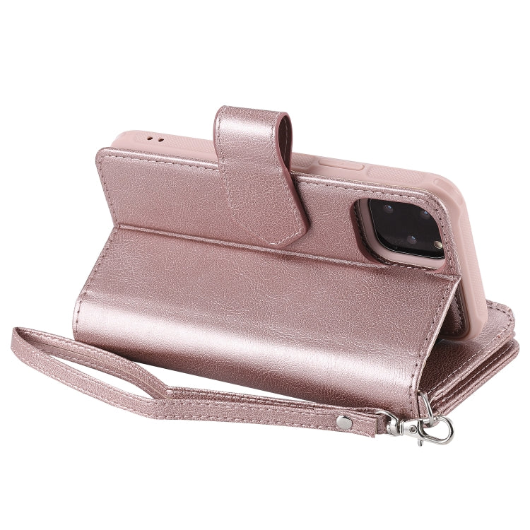 For iPhone 11 Pro 2 in 1 Solid Color Zipper Shockproof Protective Case with Card Slots & Bracket & Photo Holder & Wallet Function(Rose Gold) - iPhone 11 Pro Cases by buy2fix | Online Shopping UK | buy2fix
