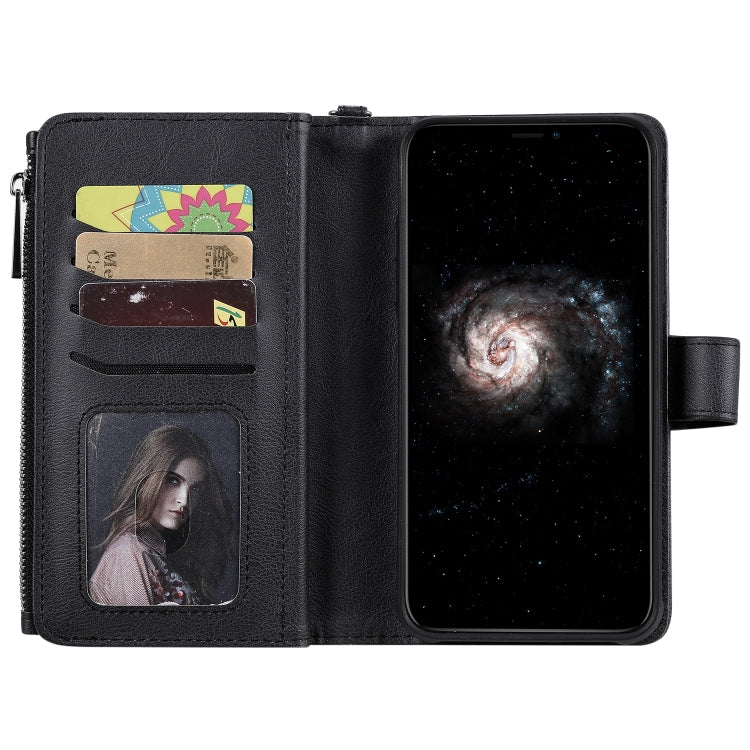 For iPhone 11 Pro Max 2 in 1 Solid Color Zipper Shockproof Protective Case with Card Slots & Bracket & Photo Holder & Wallet Function(Black) - iPhone 11 Pro Max Cases by buy2fix | Online Shopping UK | buy2fix