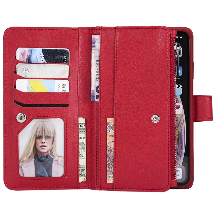 For iPhone XS Max 2 in 1 Solid Color Zipper Shockproof Protective Case with Card Slots & Bracket & Photo Holder & Wallet Function(Red) - More iPhone Cases by buy2fix | Online Shopping UK | buy2fix