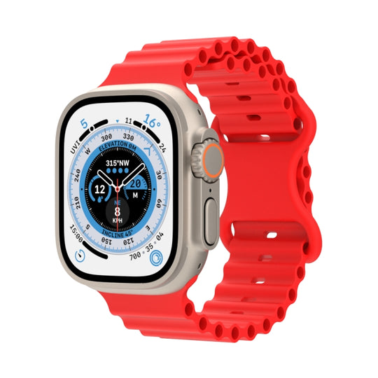 Ocean Style Silicone Watch Band For Apple Watch Ultra 49mm&Watch Ultra 2 49mm / Series 9&8&7 45mm / SE 3&SE 2&6&SE&5&4 44mm / 3&2&1 42mm(Red)