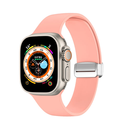 Folding Buckle Silicone Watch Band For Apple Watch Ultra 49mm(Pink) by buy2fix