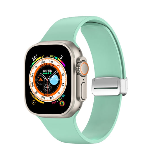 Folding Buckle Silicone Watch Band For Apple Watch Ultra 49mm(Light Green) by buy2fix