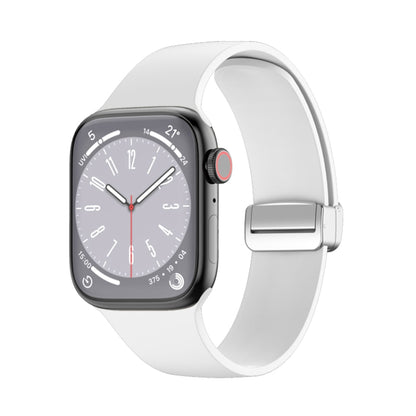 Folding Buckle Silicone Watch Band For Apple Watch Series 8&7 45mm / SE 2&6&SE&5&4 44mm / 3&2&1 42mm(White) by buy2fix