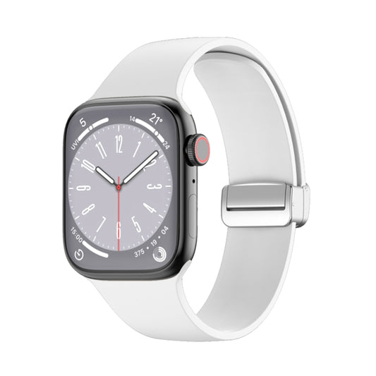Folding Buckle Silicone Watch Band For Apple Watch Series 8&7 45mm / SE 2&6&SE&5&4 44mm / 3&2&1 42mm(White) by buy2fix