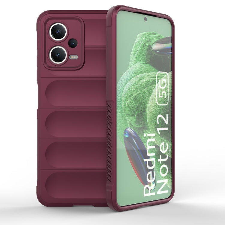 For Xiaomi Redmi Note 12 5G / Note 12 5G India Magic Shield TPU + Flannel Phone Case(Wine Red) by buy2fix