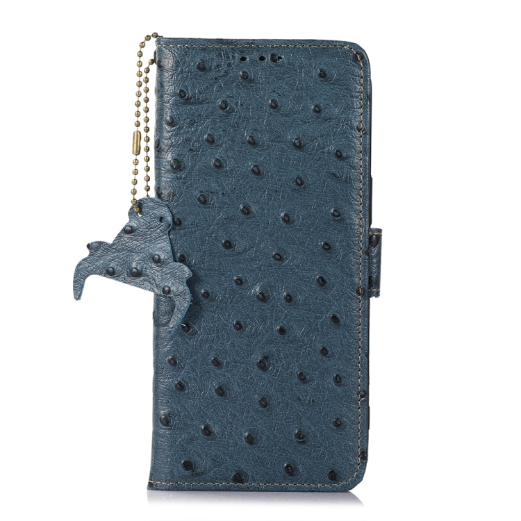 For iPhone 14 Ostrich Pattern Genuine Leather RFID Phone Case(Blue) - iPhone 14 Cases by buy2fix | Online Shopping UK | buy2fix