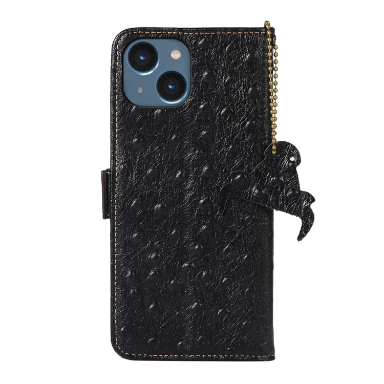 For iPhone 14 Ostrich Pattern Genuine Leather RFID Phone Case(Black) - iPhone 14 Cases by buy2fix | Online Shopping UK | buy2fix