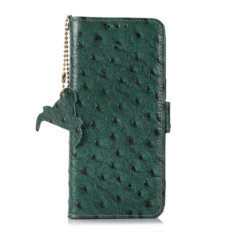 For iPhone 14 Ostrich Pattern Genuine Leather RFID Phone Case(Green) - iPhone 14 Cases by buy2fix | Online Shopping UK | buy2fix
