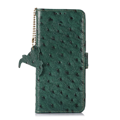 For iPhone 14 Ostrich Pattern Genuine Leather RFID Phone Case(Green) - iPhone 14 Cases by buy2fix | Online Shopping UK | buy2fix