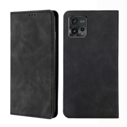 For Motorola Moto G72 4G Skin Feel Magnetic Horizontal Flip Leather Phone Case(Black)