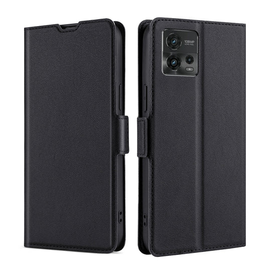 For Motorola Moto G72 4G Ultra-thin Voltage Side Buckle Horizontal Flip Leather Phone Case(Black)