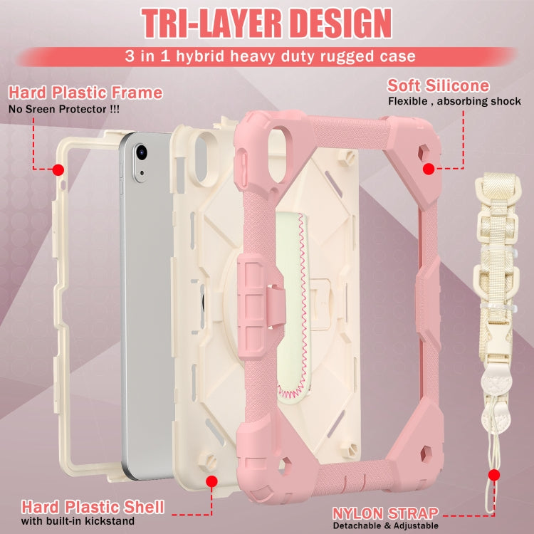 For iPad 2025 / 2022 Contrast Color Robot Shockproof Silicon + PC Tablet Protective Case with Crossbody Rope(Rose Gold+Beige) - iPad 2025 / 2022 Cases by buy2fix | Online Shopping UK | buy2fix