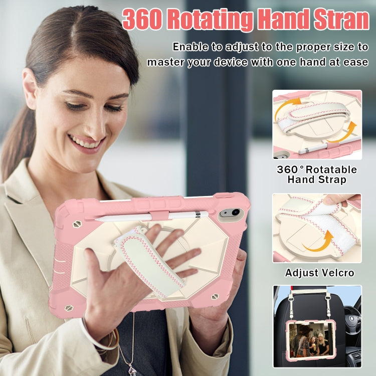 For iPad 2025 / 2022 Contrast Color Robot Shockproof Silicon + PC Tablet Protective Case with Crossbody Rope(Rose Gold+Beige) - iPad 2025 / 2022 Cases by buy2fix | Online Shopping UK | buy2fix