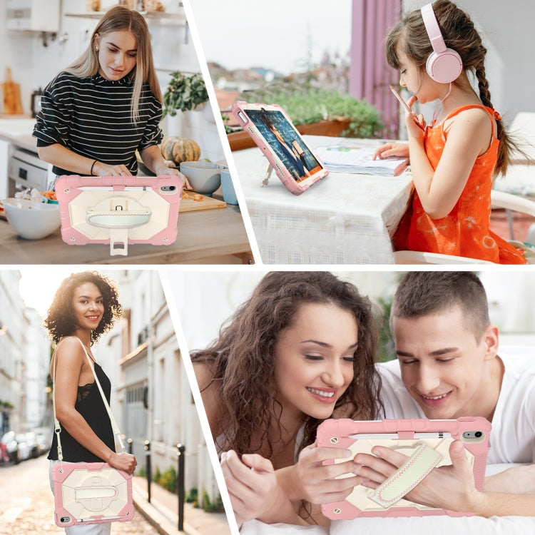 For iPad 2025 / 2022 Contrast Color Robot Shockproof Silicon + PC Tablet Protective Case with Crossbody Rope(Rose Gold+Beige) - iPad 2025 / 2022 Cases by buy2fix | Online Shopping UK | buy2fix