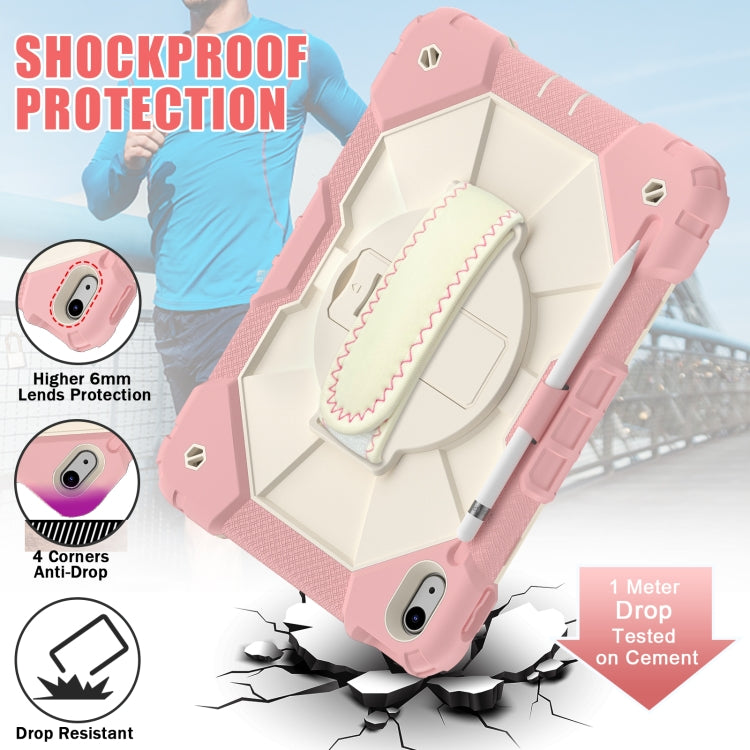 For iPad 2025 / 2022 Contrast Color Robot Shockproof Silicon + PC Tablet Protective Case with Crossbody Rope(Rose Gold+Beige) - iPad 2025 / 2022 Cases by buy2fix | Online Shopping UK | buy2fix