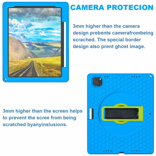 For iPad Pro 12.9 inch 2019 / 2021 / 2022 360 Rotation Stand EVA Hard PC Tablet Case with Strap(Blue+Green) - iPad Pro 12.9 inch Cases by buy2fix | Online Shopping UK | buy2fix