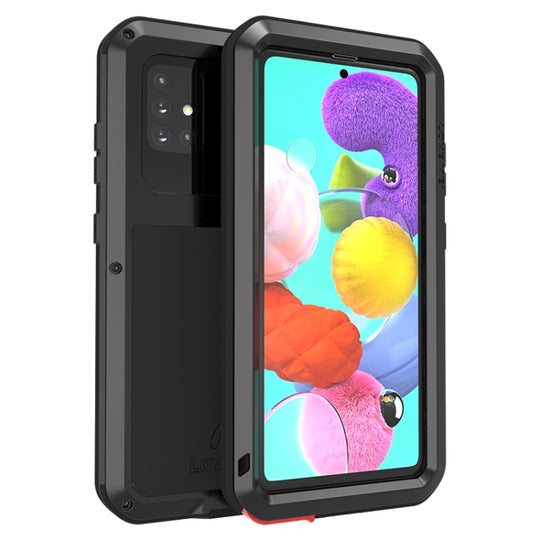 For Galaxy A51 LOVE MEI Metal Shockproof Waterproof Dustproof Protective Case(Black)