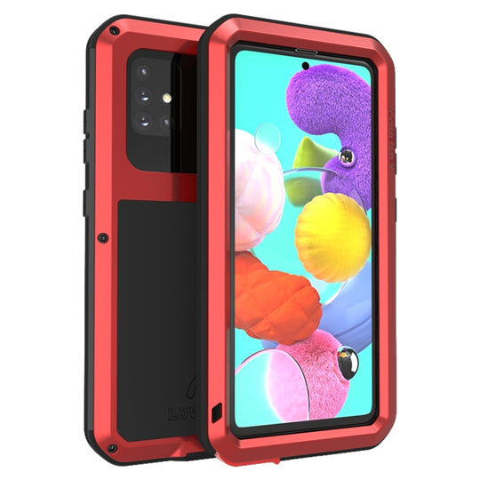 For Galaxy A51 LOVE MEI Metal Shockproof Waterproof Dustproof Protective Case(Red)