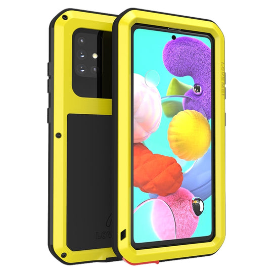 For Galaxy A51 LOVE MEI Metal Shockproof Waterproof Dustproof Protective Case(Yellow)